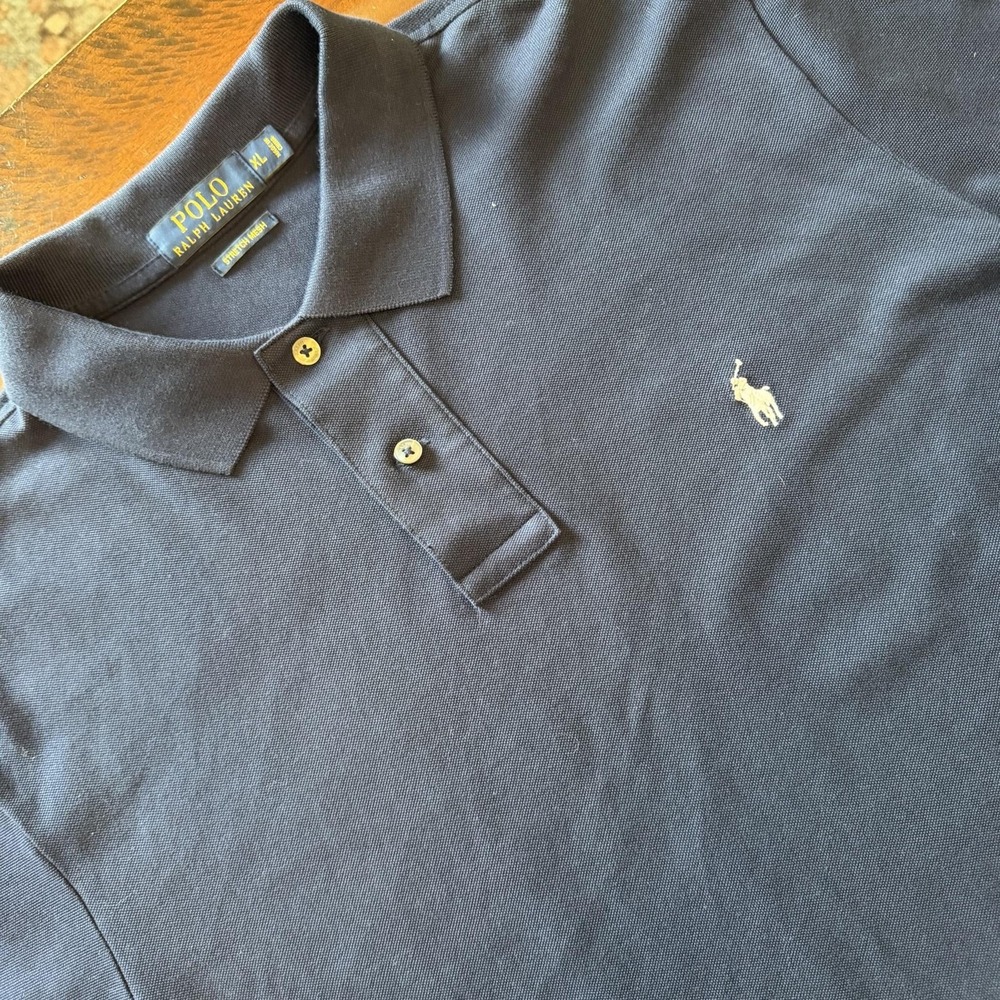 Polo Ralph Lauren Stretch Mesh Polo Shirt Mens XL Blue Solid Pony Logo Casual